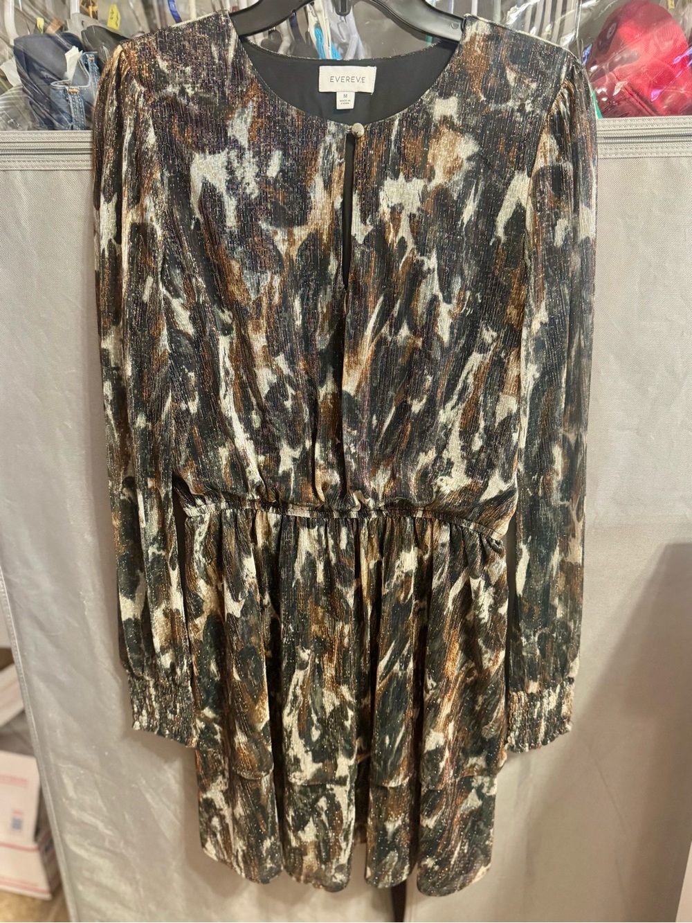 Evereve Women's Metallic Abstract Print Dress Brown/Black/White- Size Medium